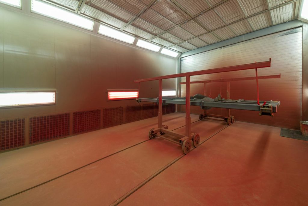 red paint booth room